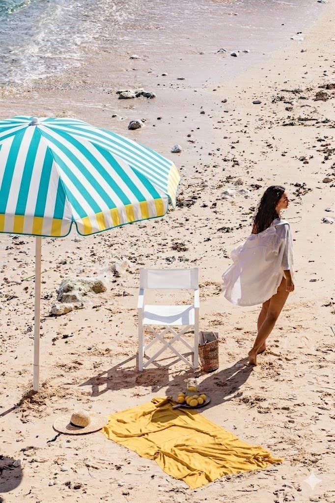 EZPELETA Parasol à rayures pour la plage ou le jardin.