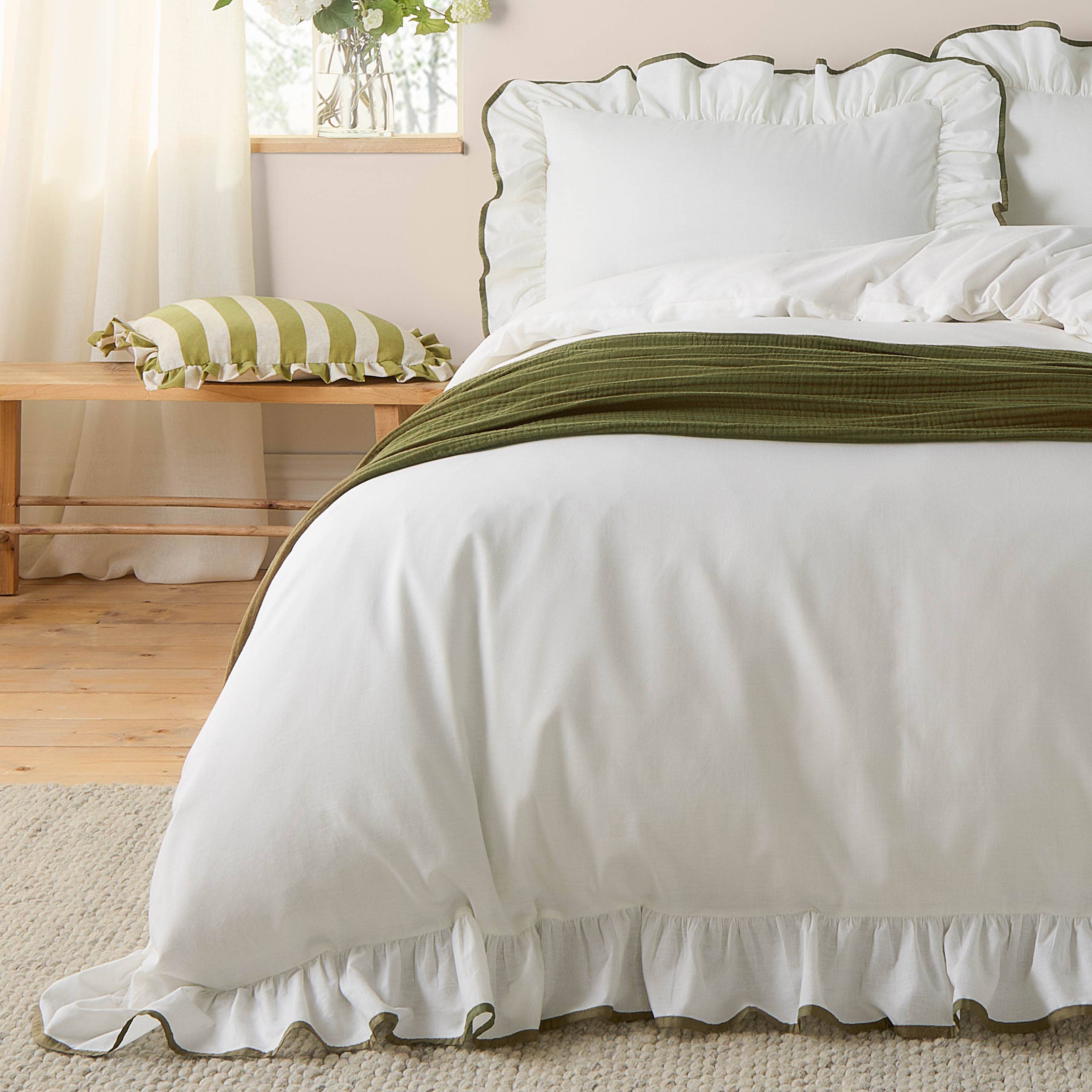 Lot de 2 taies d'oreiller en coton à volants olive Blousey