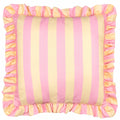 Coussin d'extérieur à volants Palm Royale à rayures rose/jaune