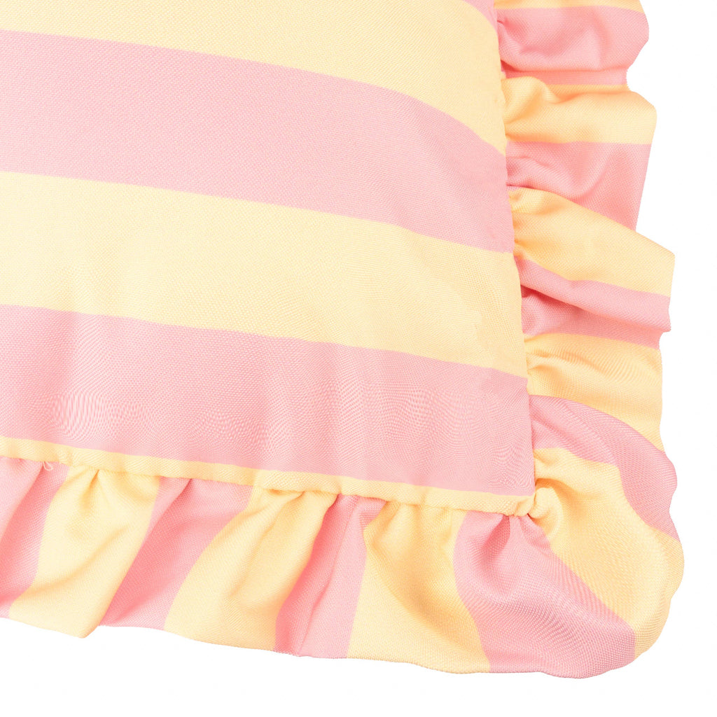 Coussin d'extérieur à volants Palm Royale à rayures rose/jaune