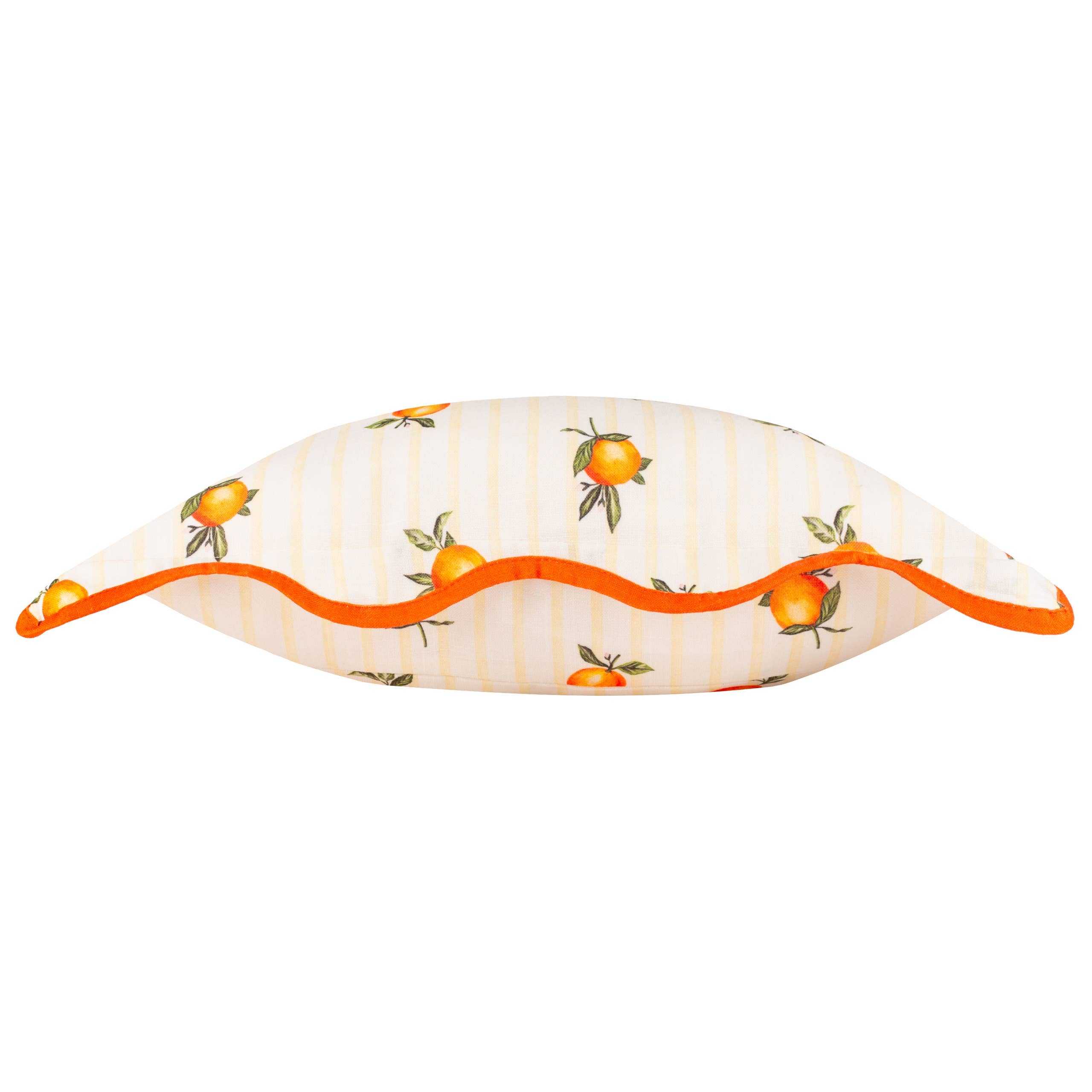 Coussin d'extérieur rayé jaune à motifs d'oranges