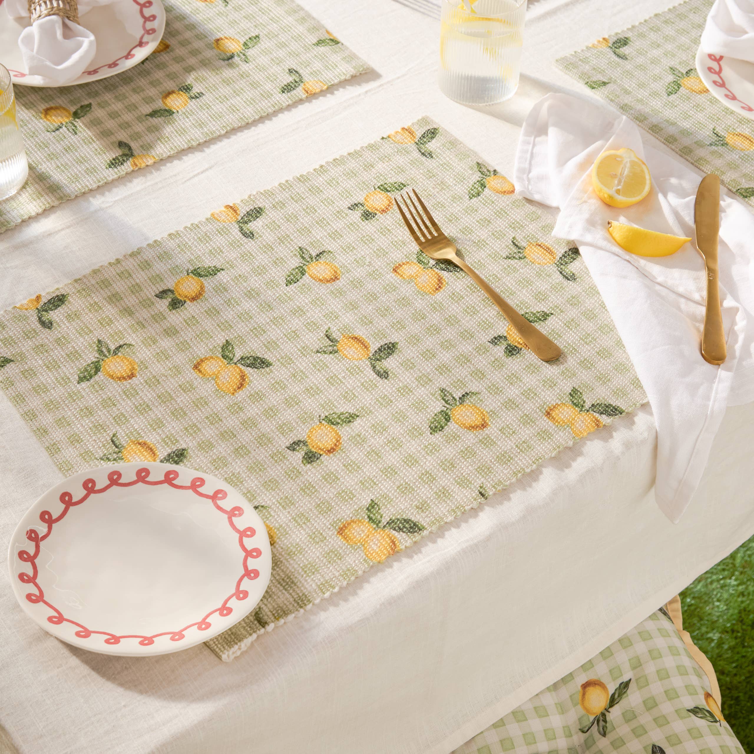 Fruits Citrons Lot de 4 Sets de Table Intérieur/Extérieur Sauge