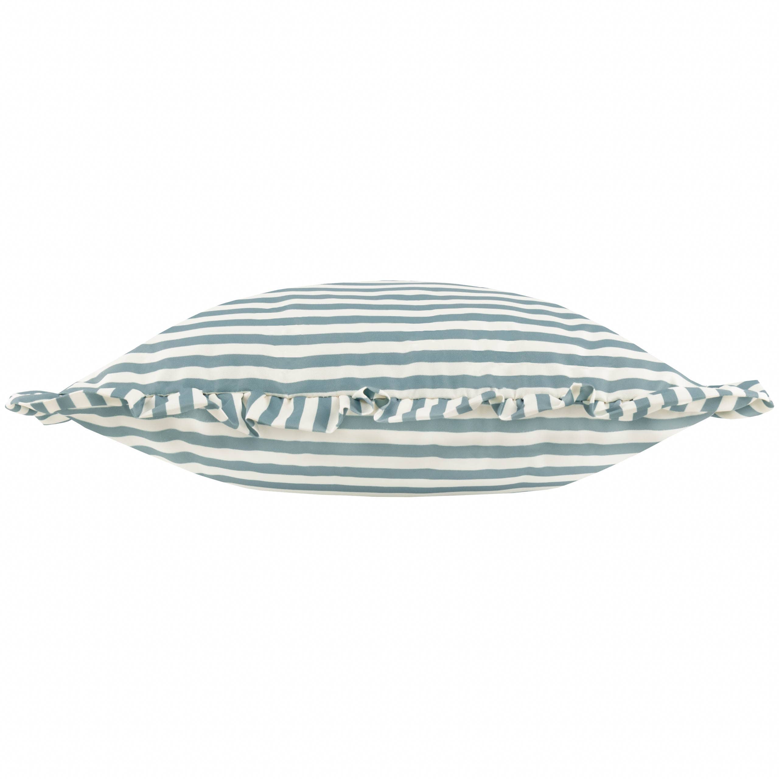 Coussin d'extérieur à rayures Millie Ruffle Bleu œuf de canard