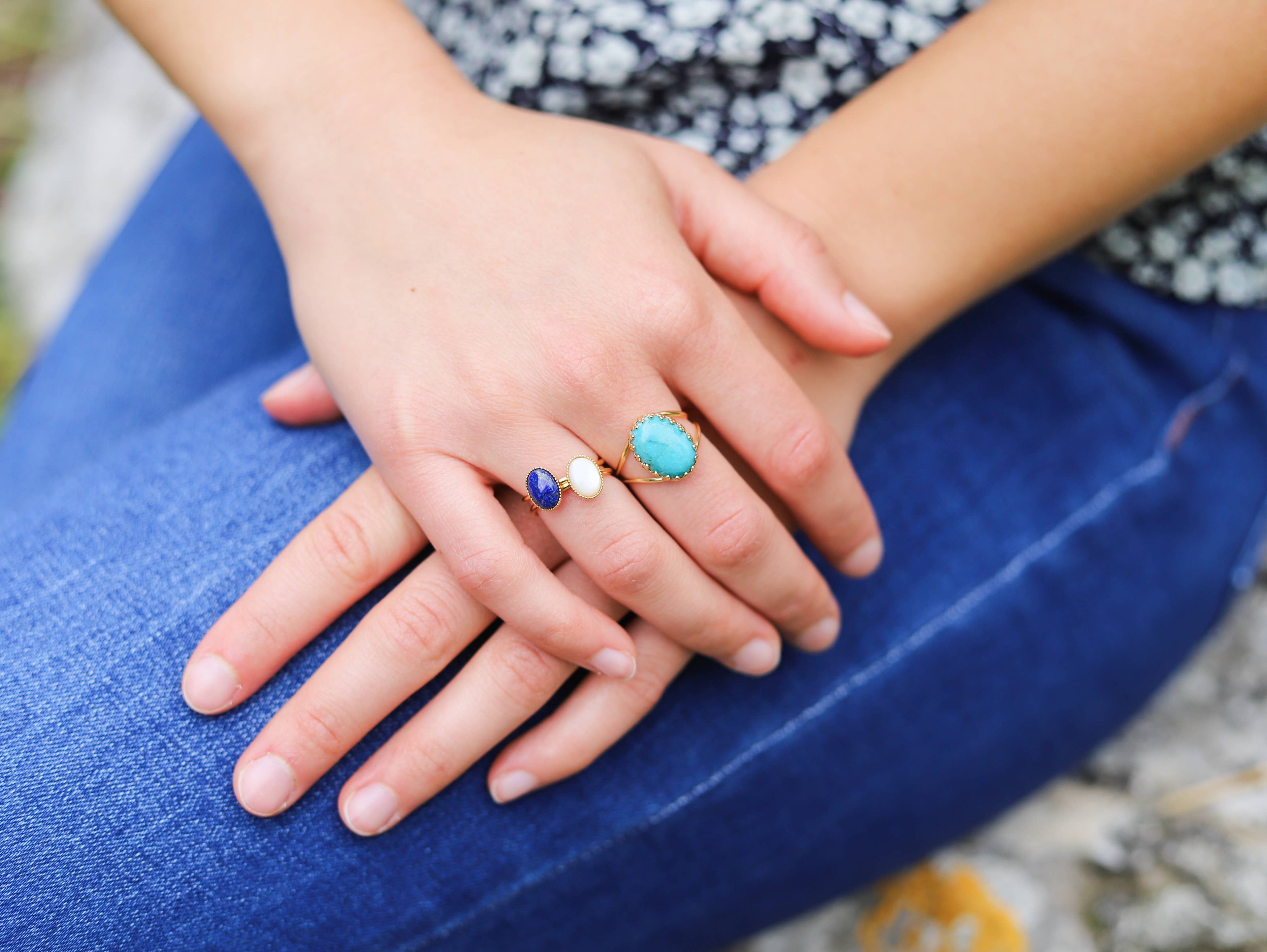 Bague Eugénie (large bague avec pierre naturelle ovale)