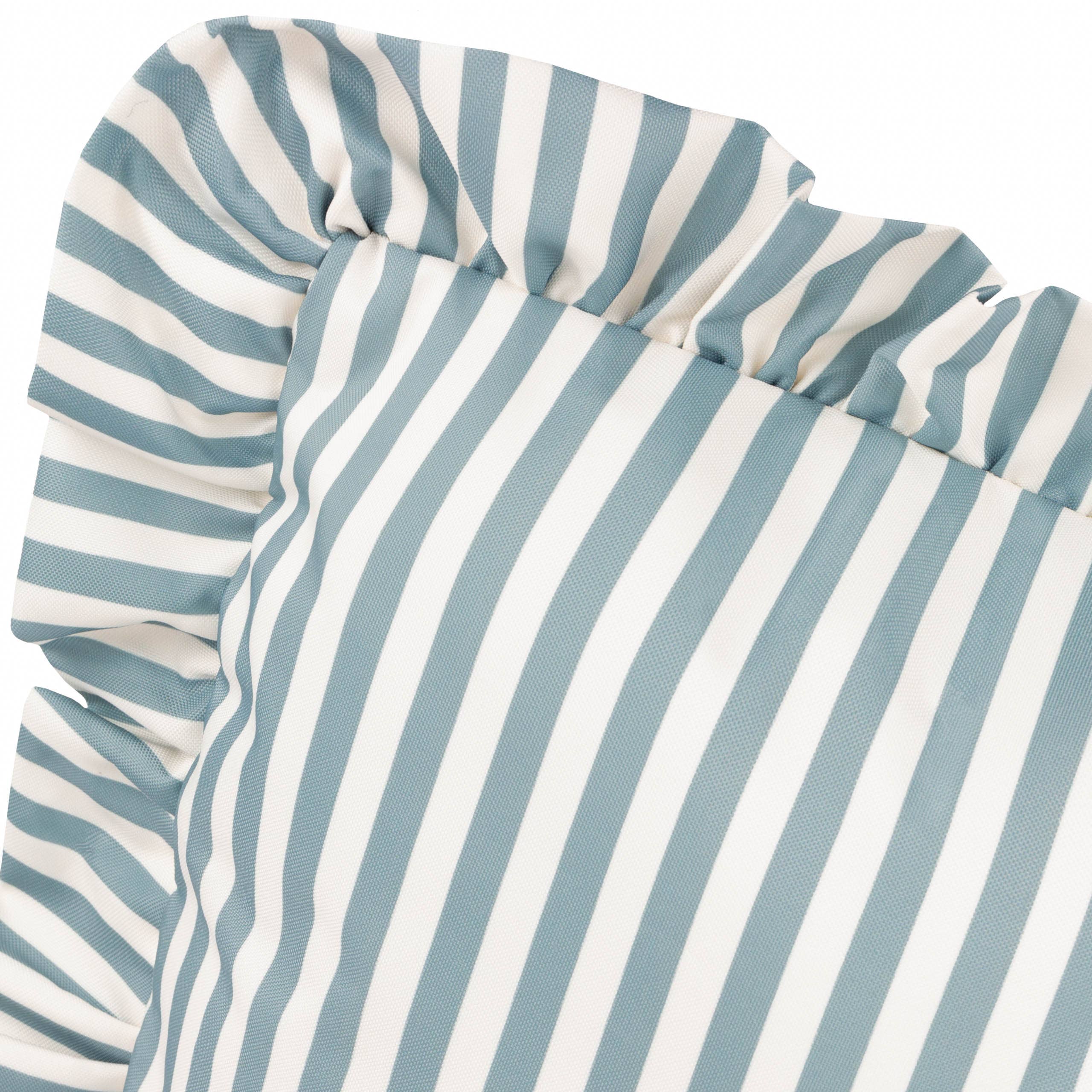 Coussin d'extérieur à rayures Millie Ruffle Bleu œuf de canard