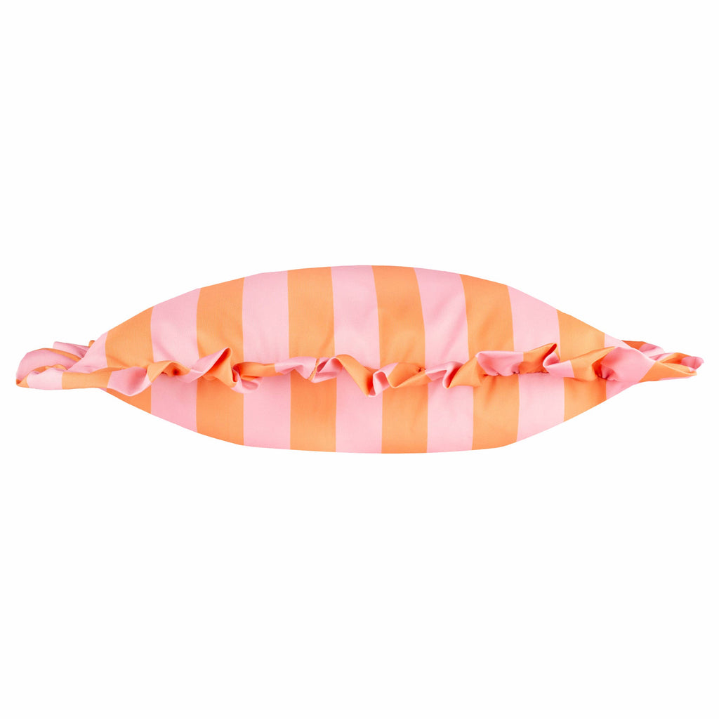 Coussin d'extérieur à volants Palm Royale Stripe Rose/Orange