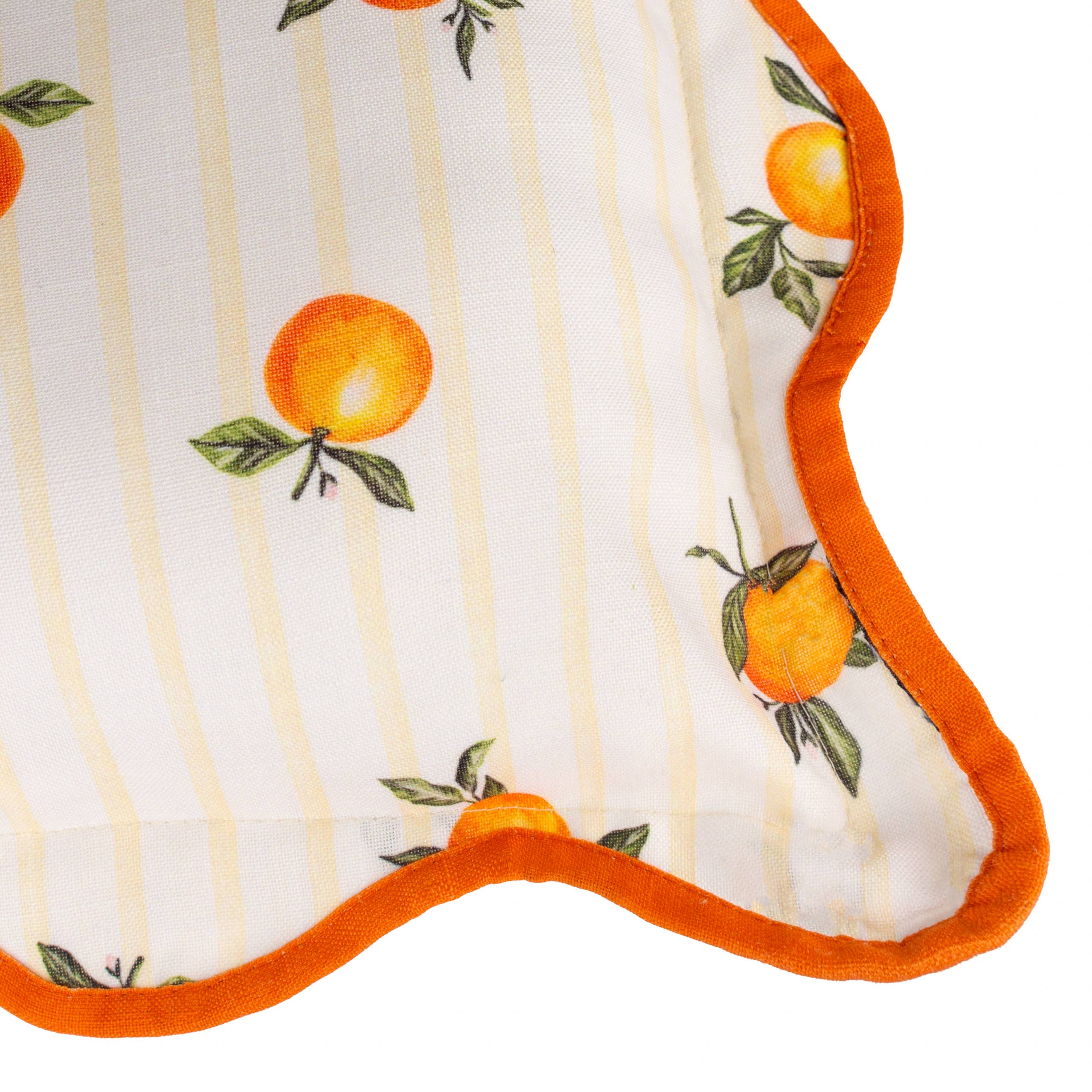 Coussin d'extérieur rayé jaune à motifs d'oranges