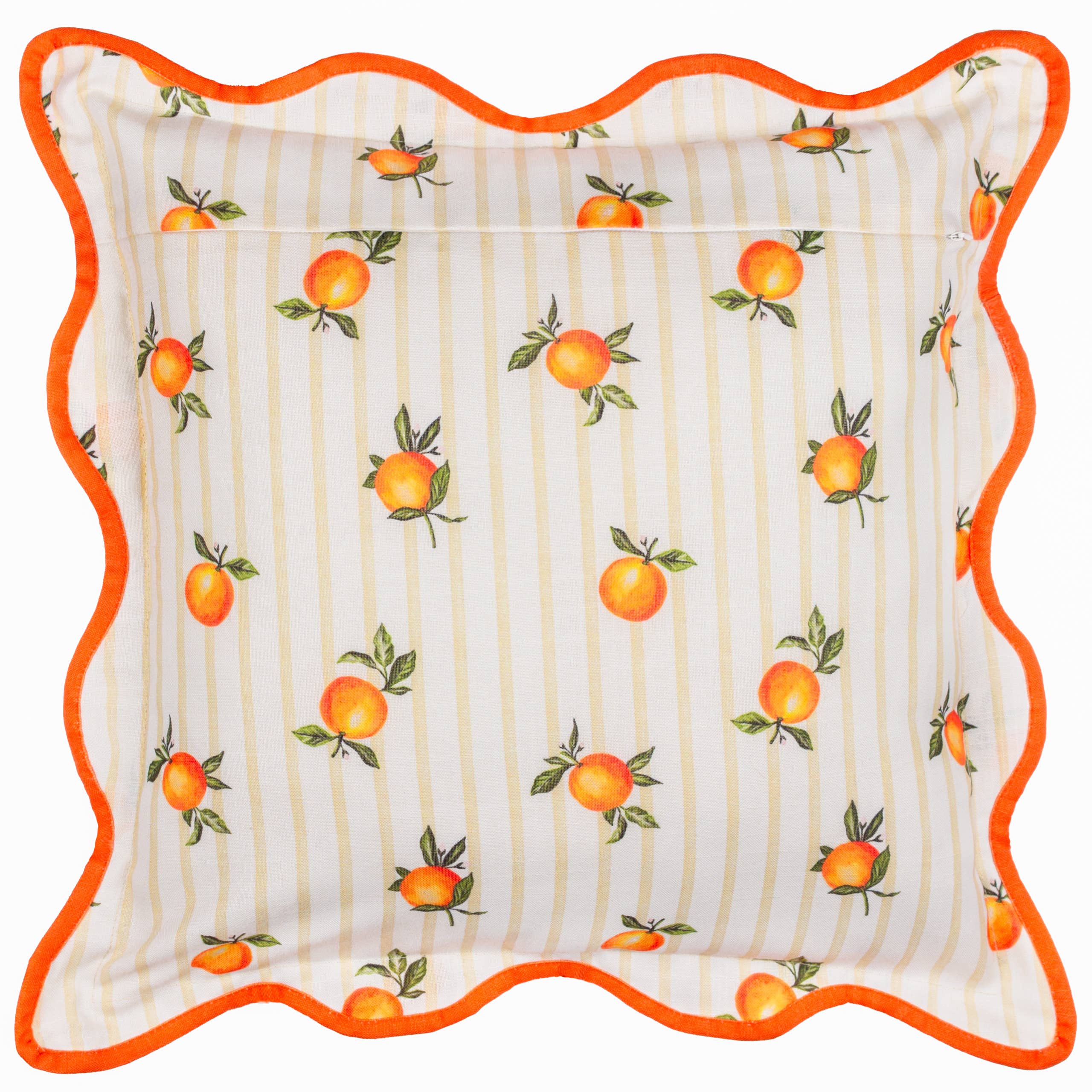 Coussin d'extérieur rayé jaune à motifs d'oranges