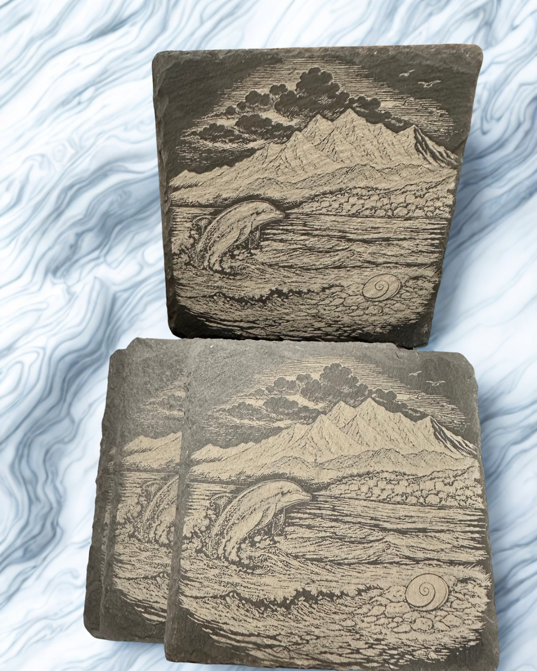 Lot de 4 sous-verres en ardoise gravée – Inspiration Corse