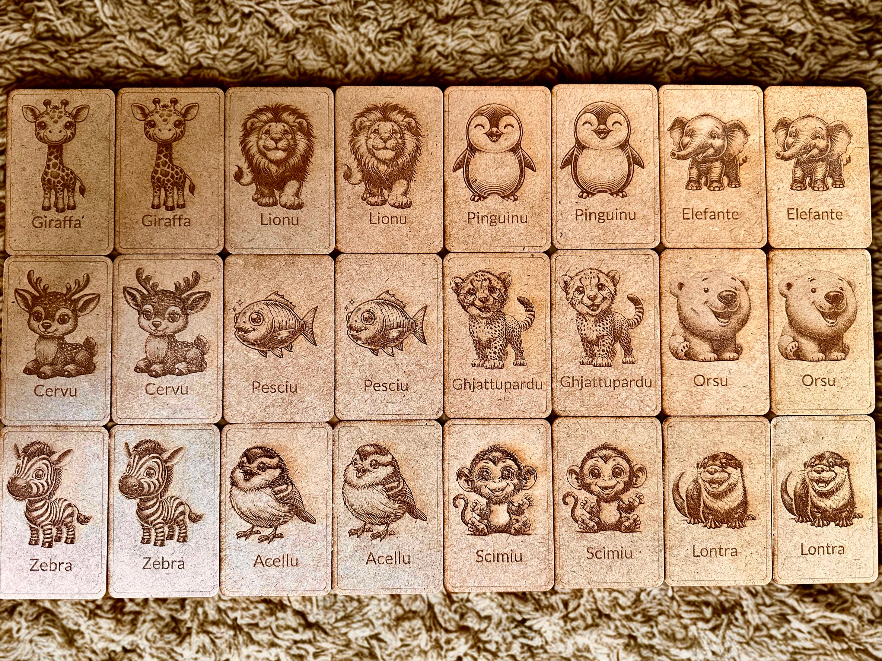 Jeu de memory / jeu de jumelage en bois – Animaux gravés