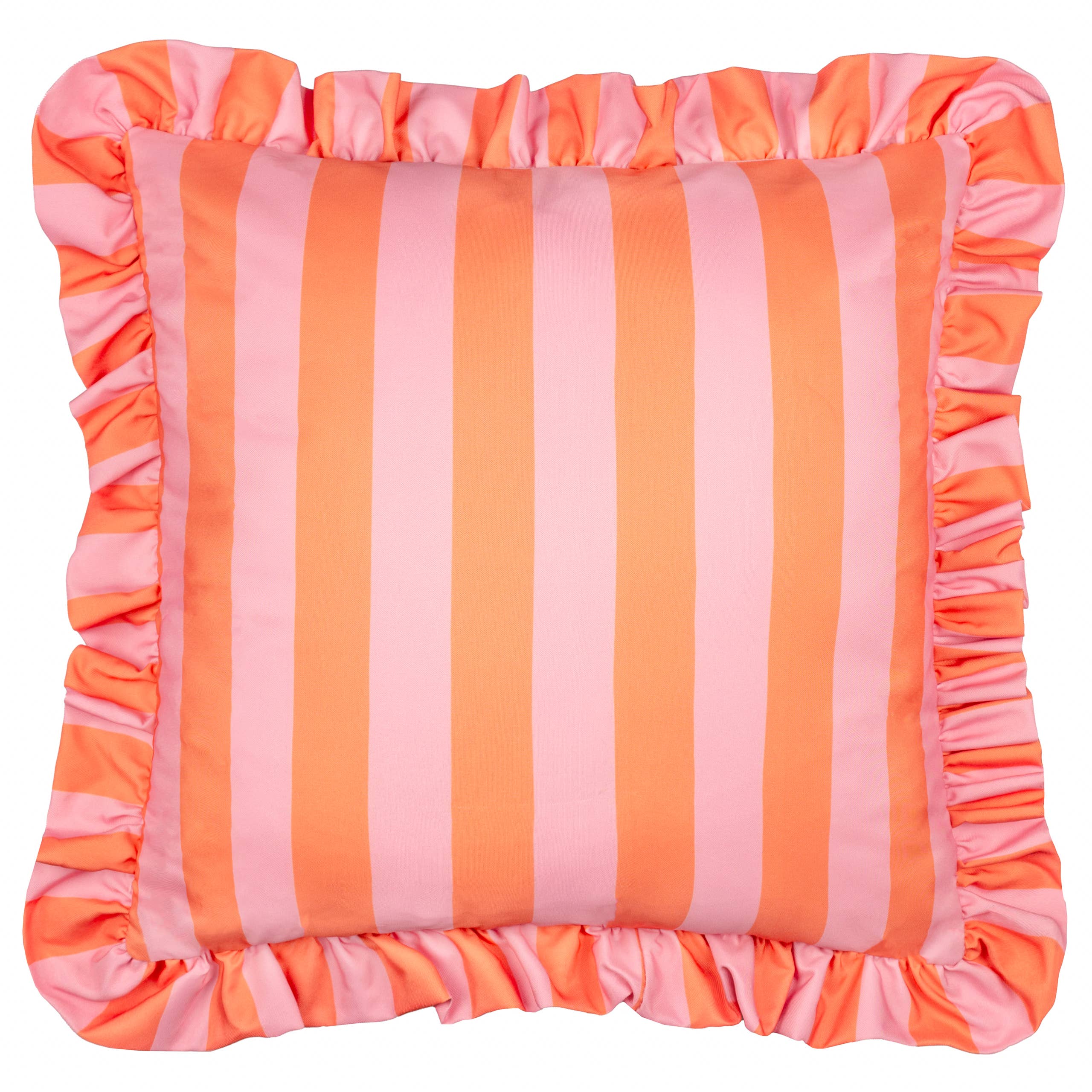 Coussin d'extérieur à volants Palm Royale Stripe Rose/Orange
