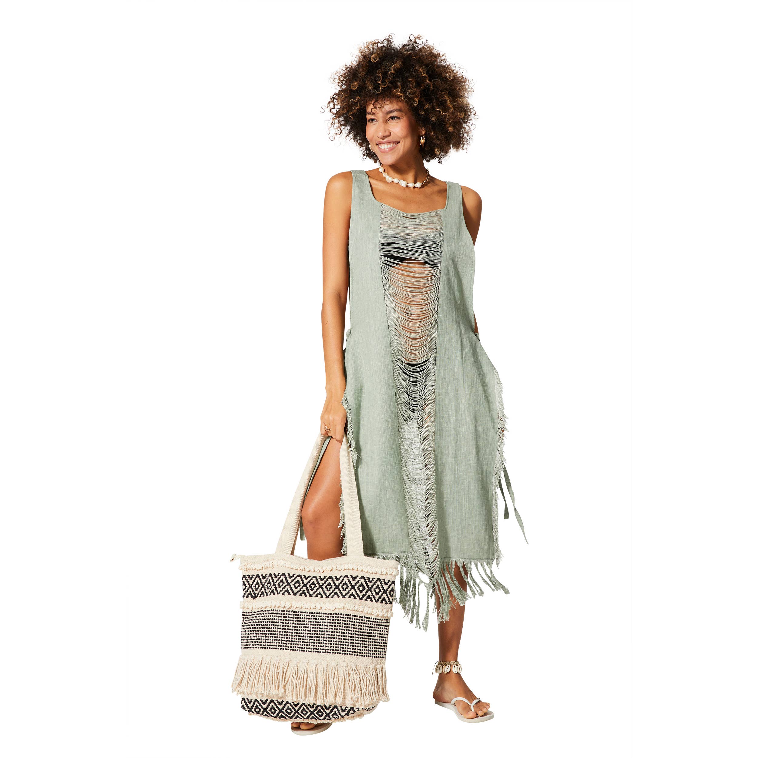 ROBE PLAGE COTON ÉTÉ MI-LONGUE SANS MANCHES