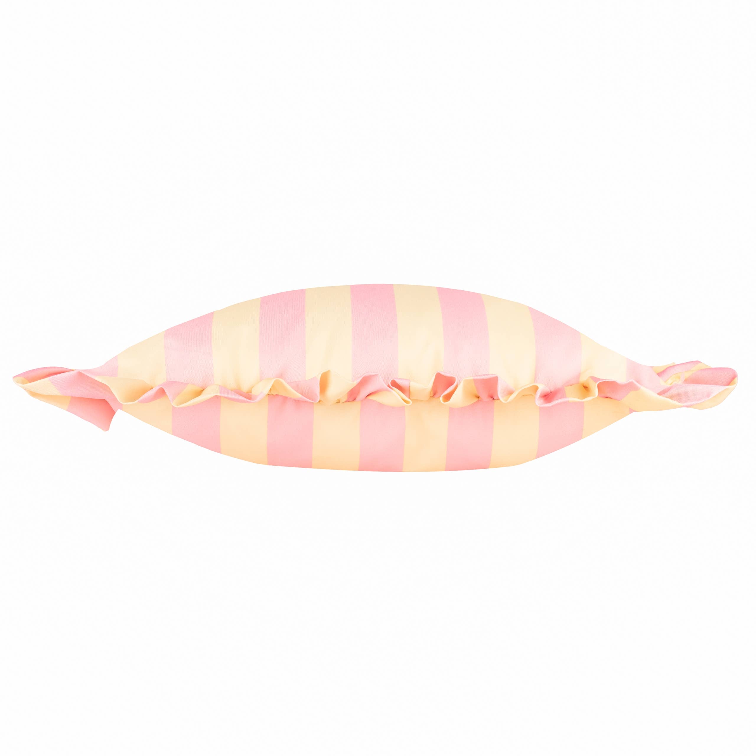 Coussin d'extérieur à volants Palm Royale à rayures rose/jaune