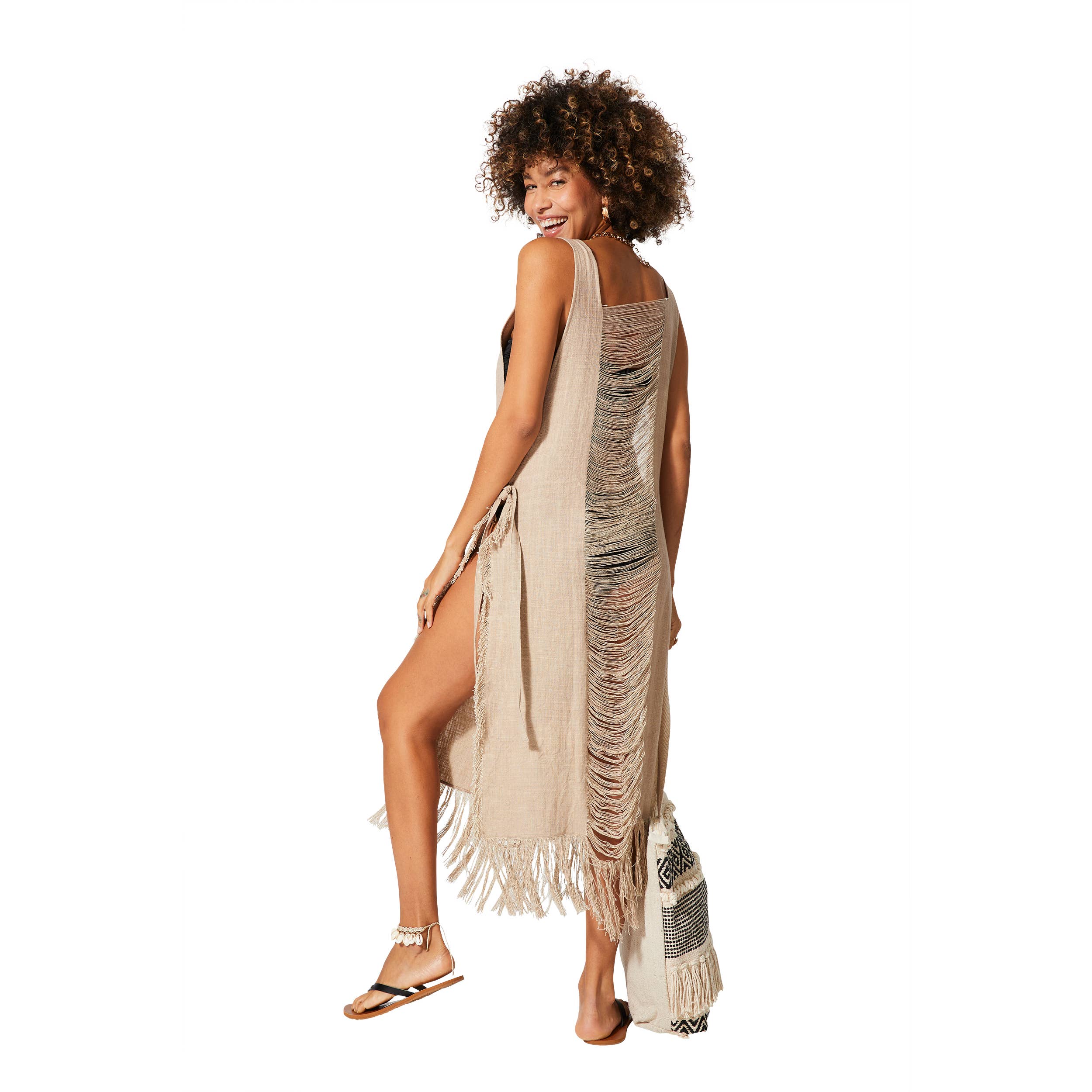 ROBE PLAGE COTON ÉTÉ MI-LONGUE SANS MANCHES