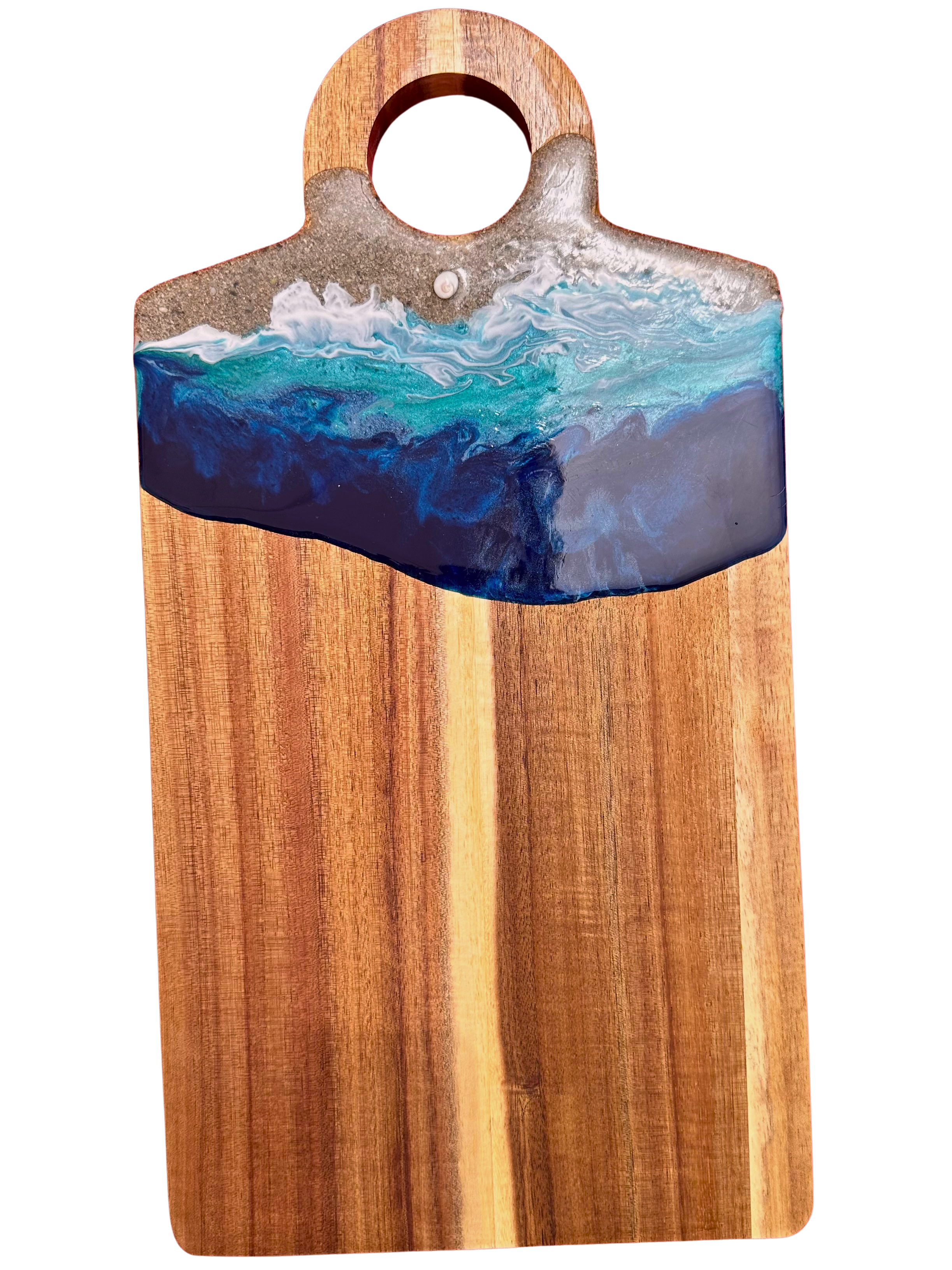 Planche de présentation en bois & résine effet mer