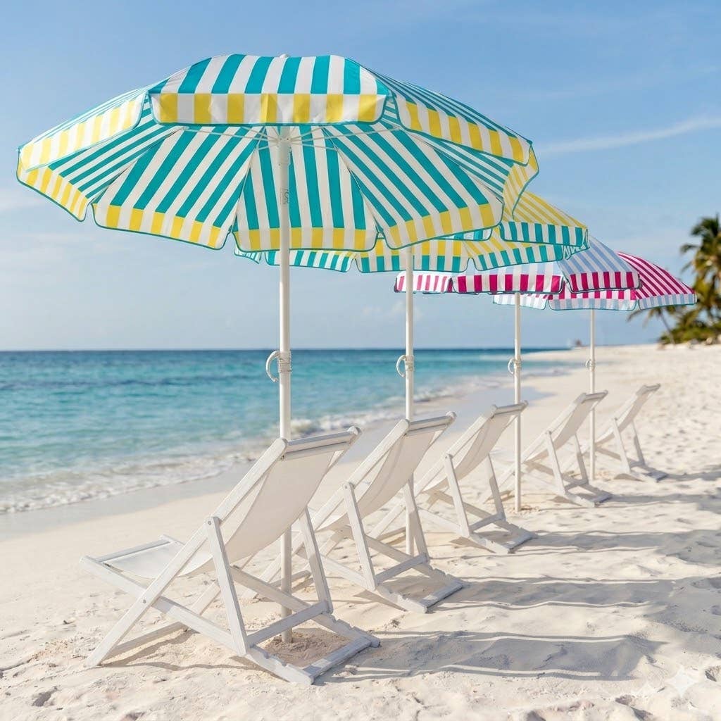 EZPELETA Parasol à rayures pour la plage ou le jardin.