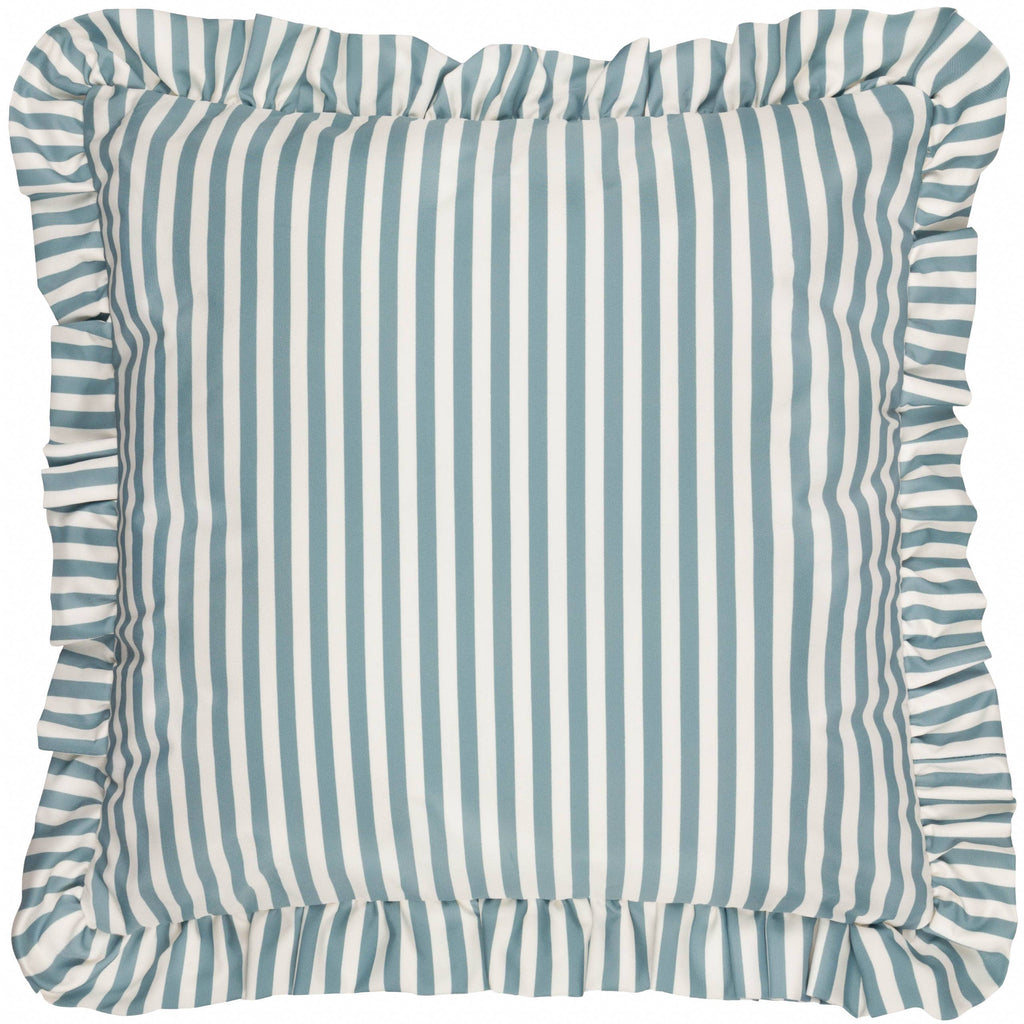 Coussin d'extérieur à rayures Millie Ruffle Bleu œuf de canard