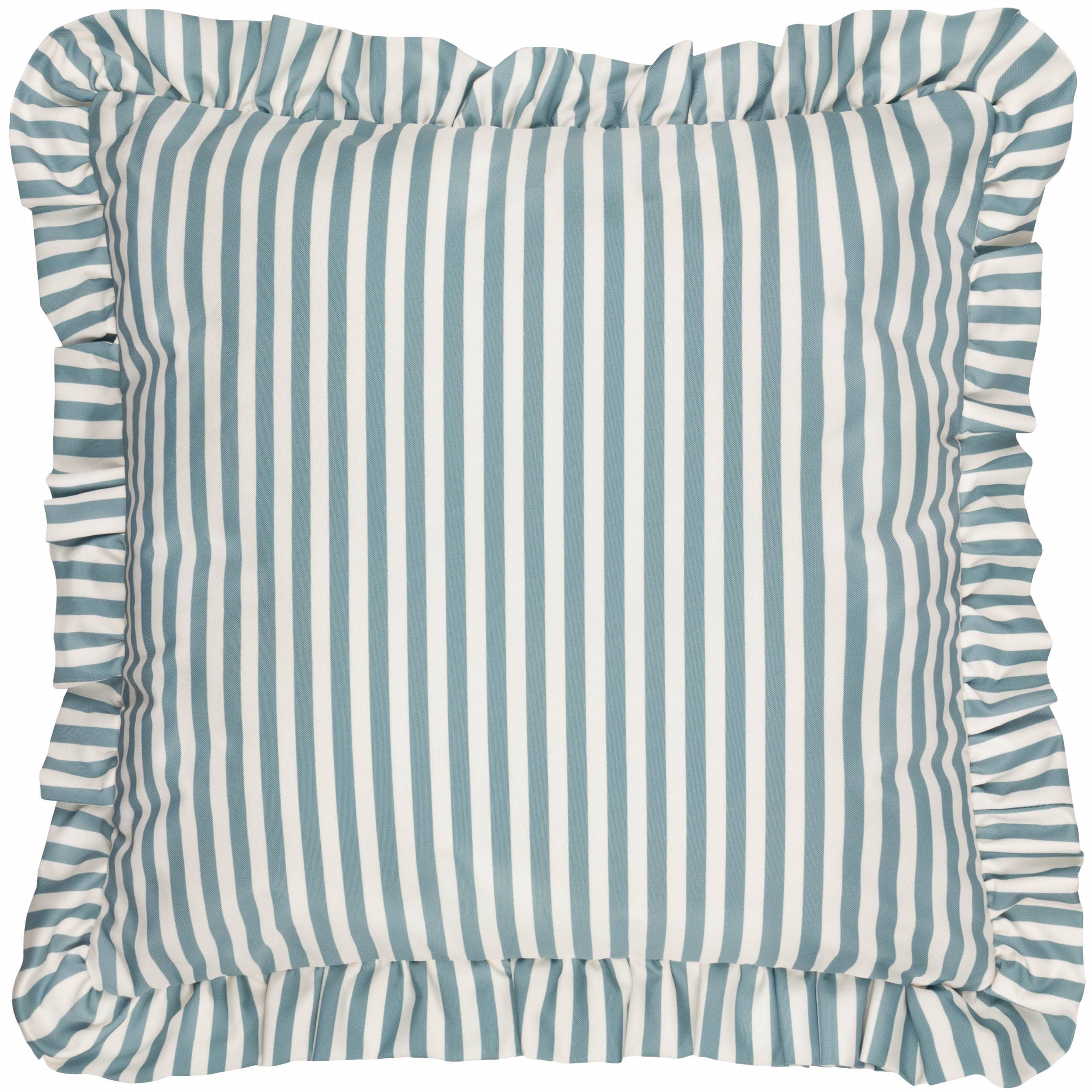 Coussin d'extérieur à rayures Millie Ruffle Bleu œuf de canard